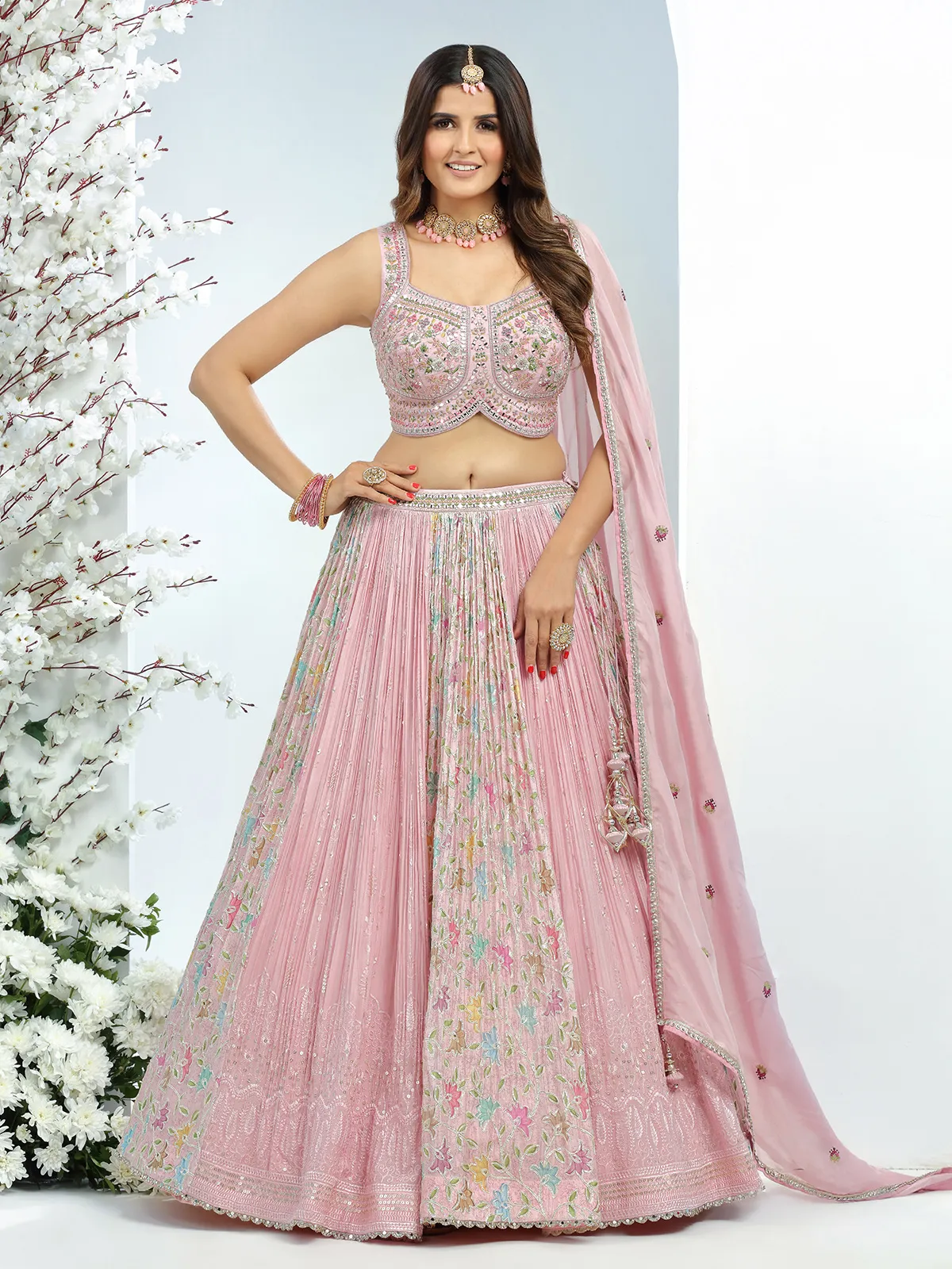 Beautiful georgette lehenga choli in pink