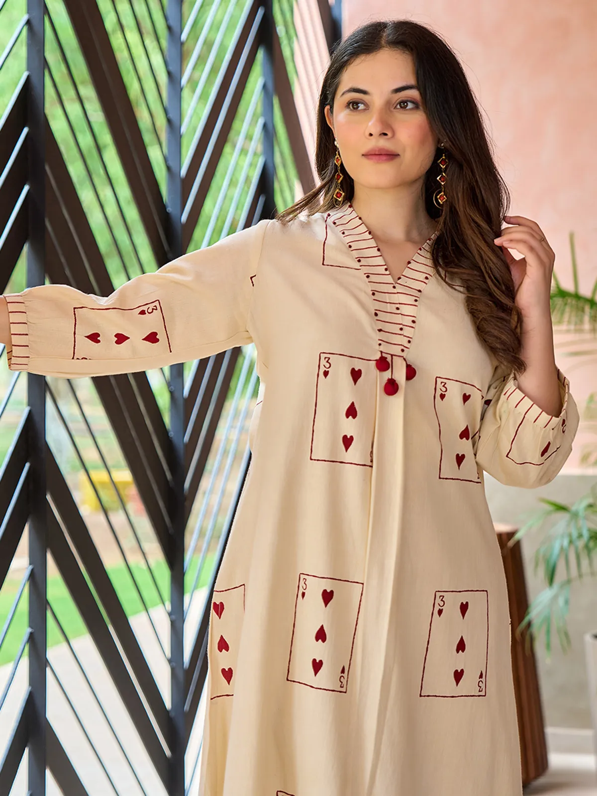 Beige cotton printed kurti set casual wear