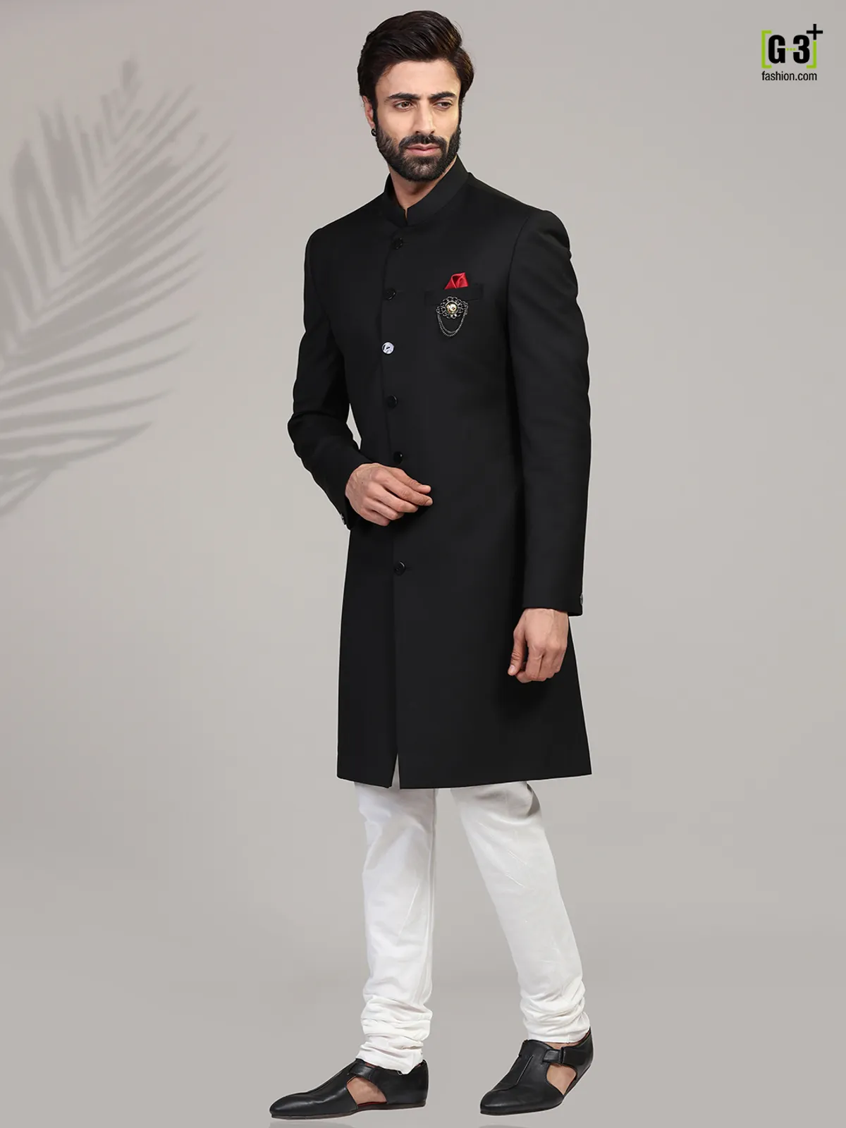 Black terry rayon indo western for mens