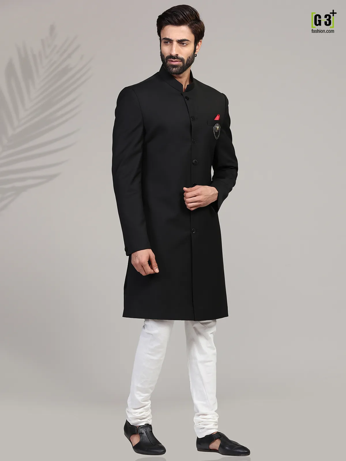 Black terry rayon indo western for mens