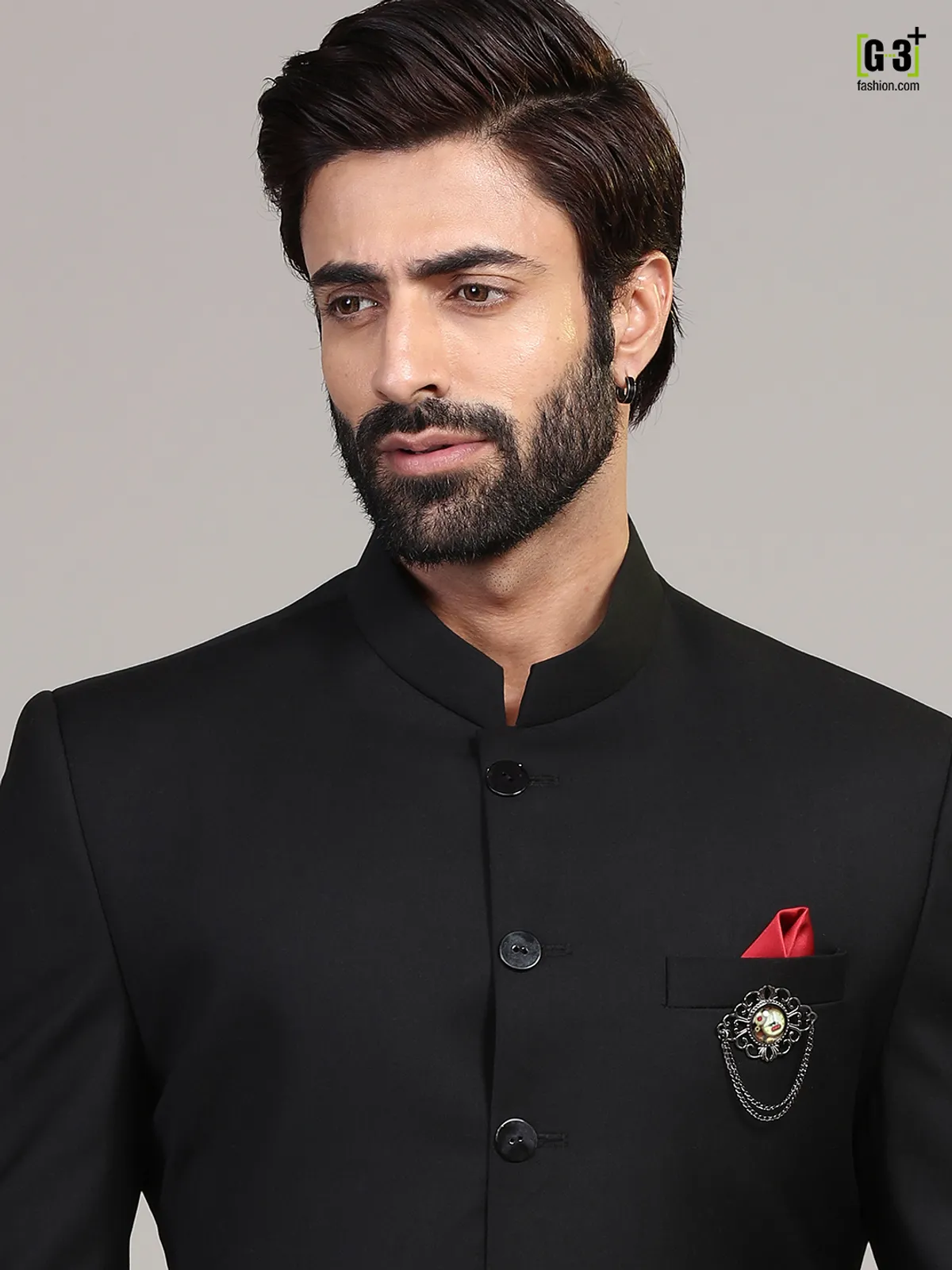 Black terry rayon indo western for mens
