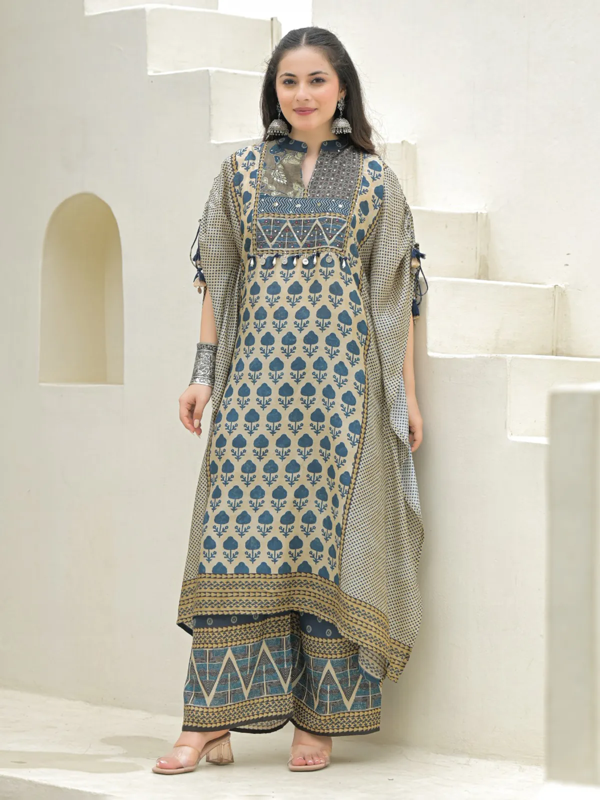 Blue silk yoke style kurti palazzo outfit