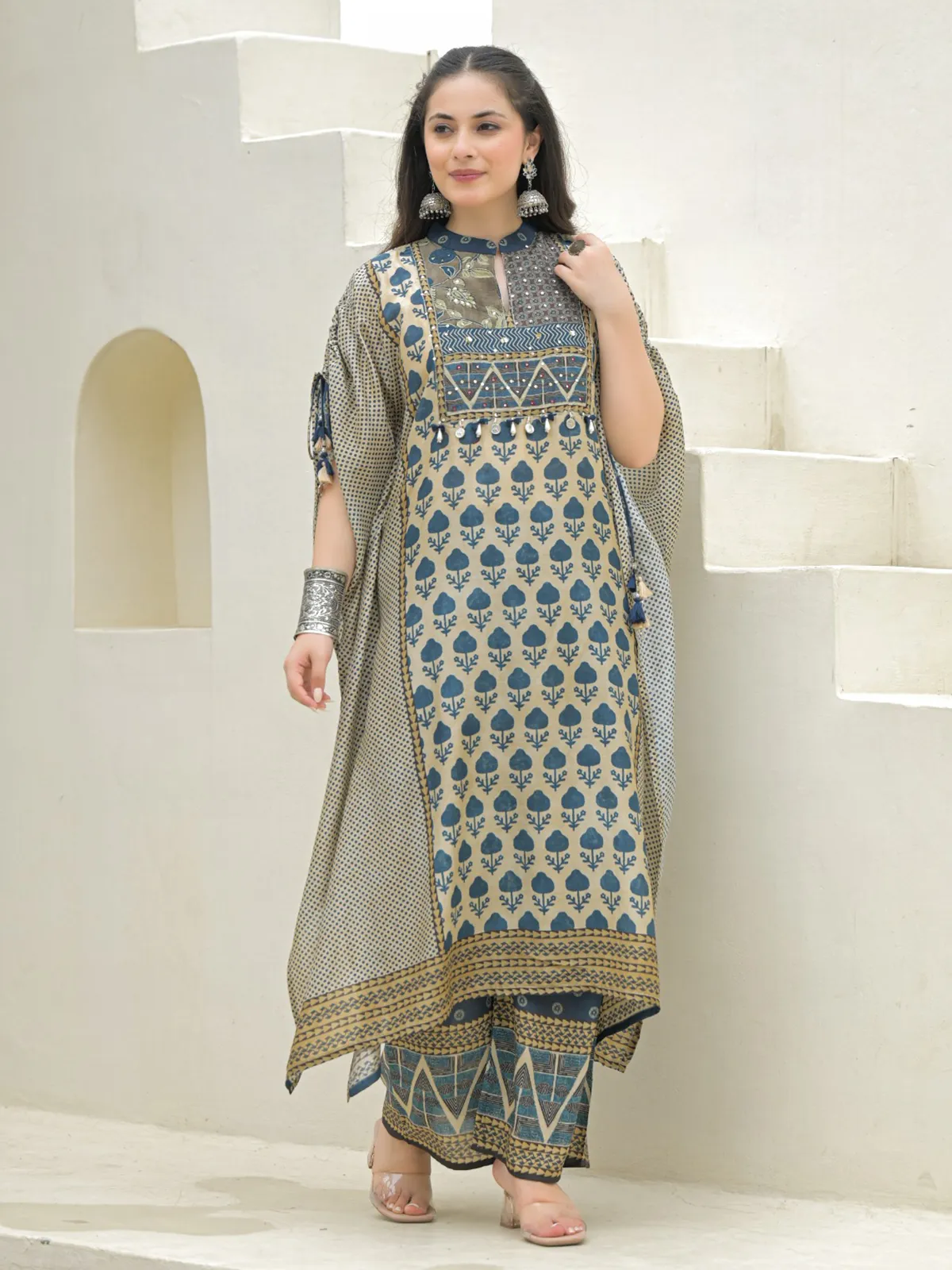 Blue silk yoke style kurti palazzo outfit