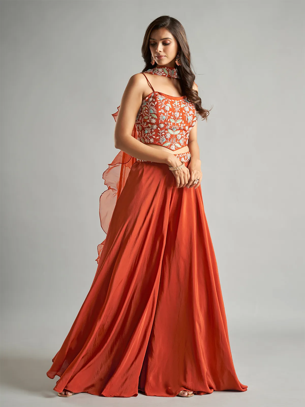 Brown palazzo suit with choker dupatta