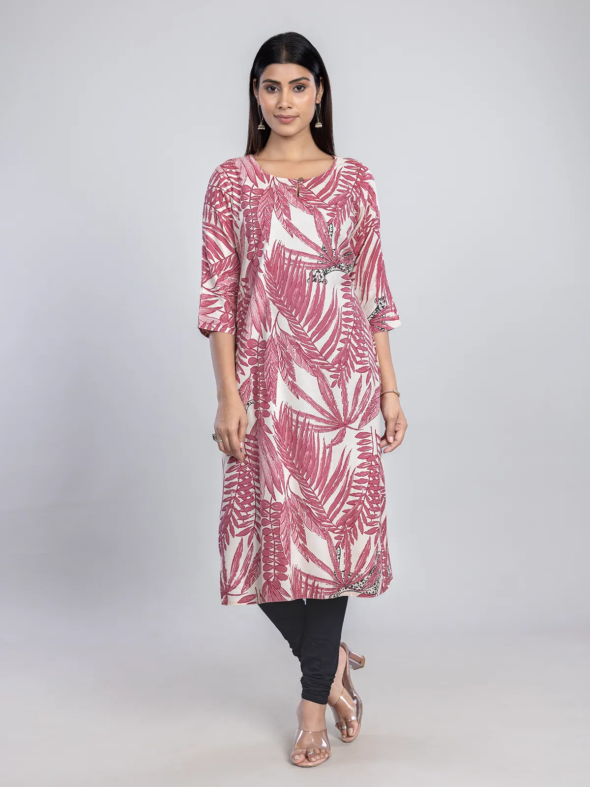 Cream printed cotton silk kurti for women