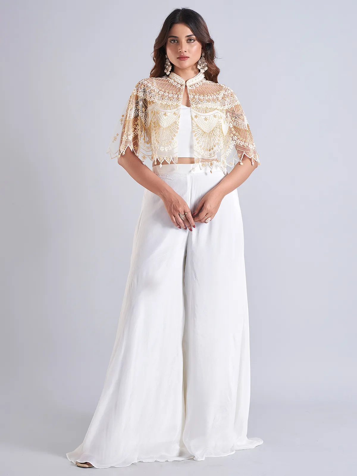 Designer white silk palazzo salwar suit