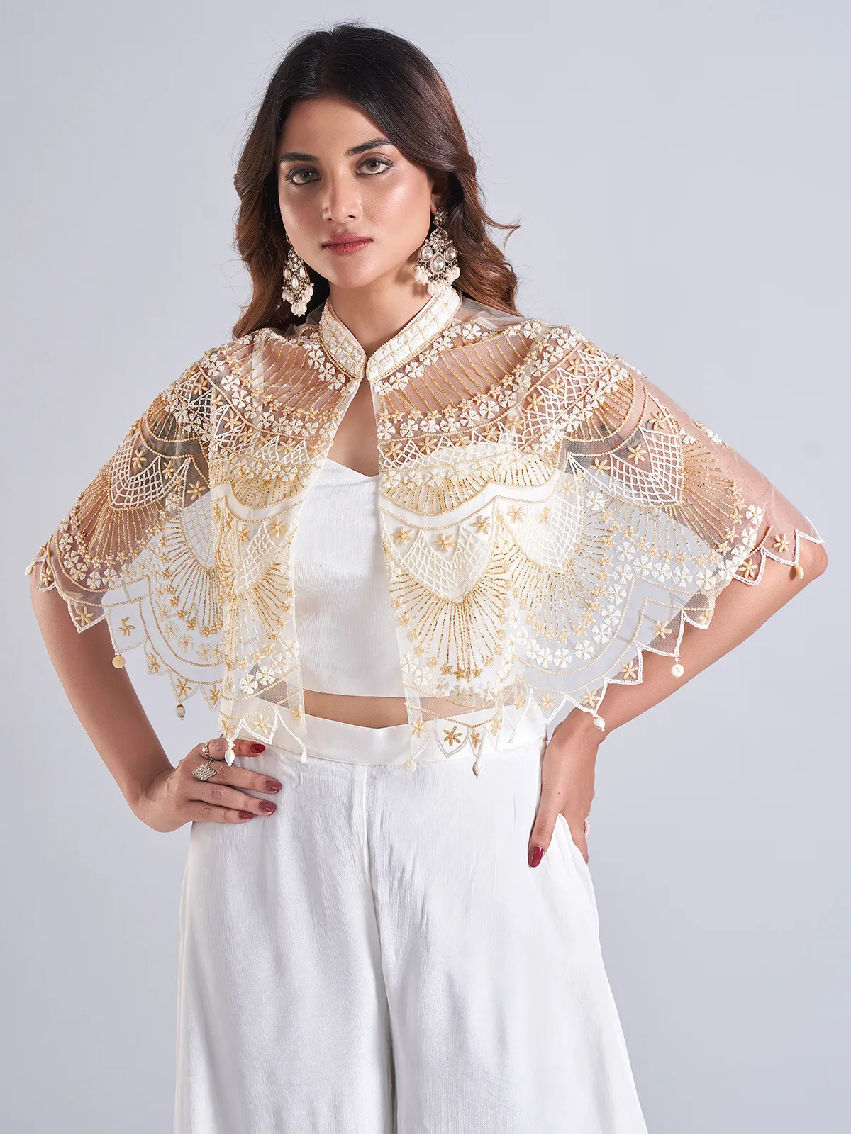 Designer white silk palazzo salwar suit