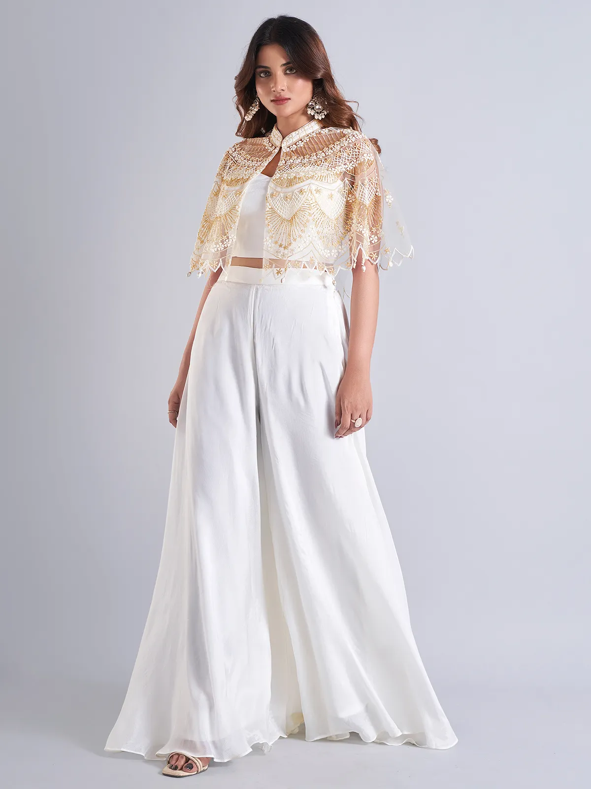 Designer white silk palazzo salwar suit