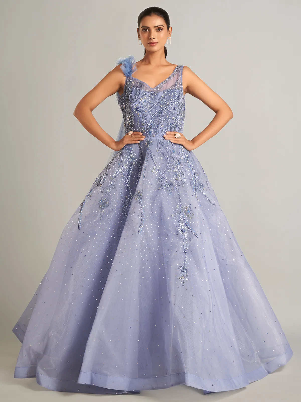 Elegant Lavender Designer Net Gown
