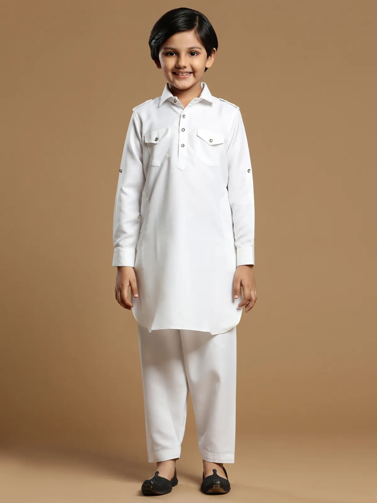 white festive wear plain cotton silk pathani suit
