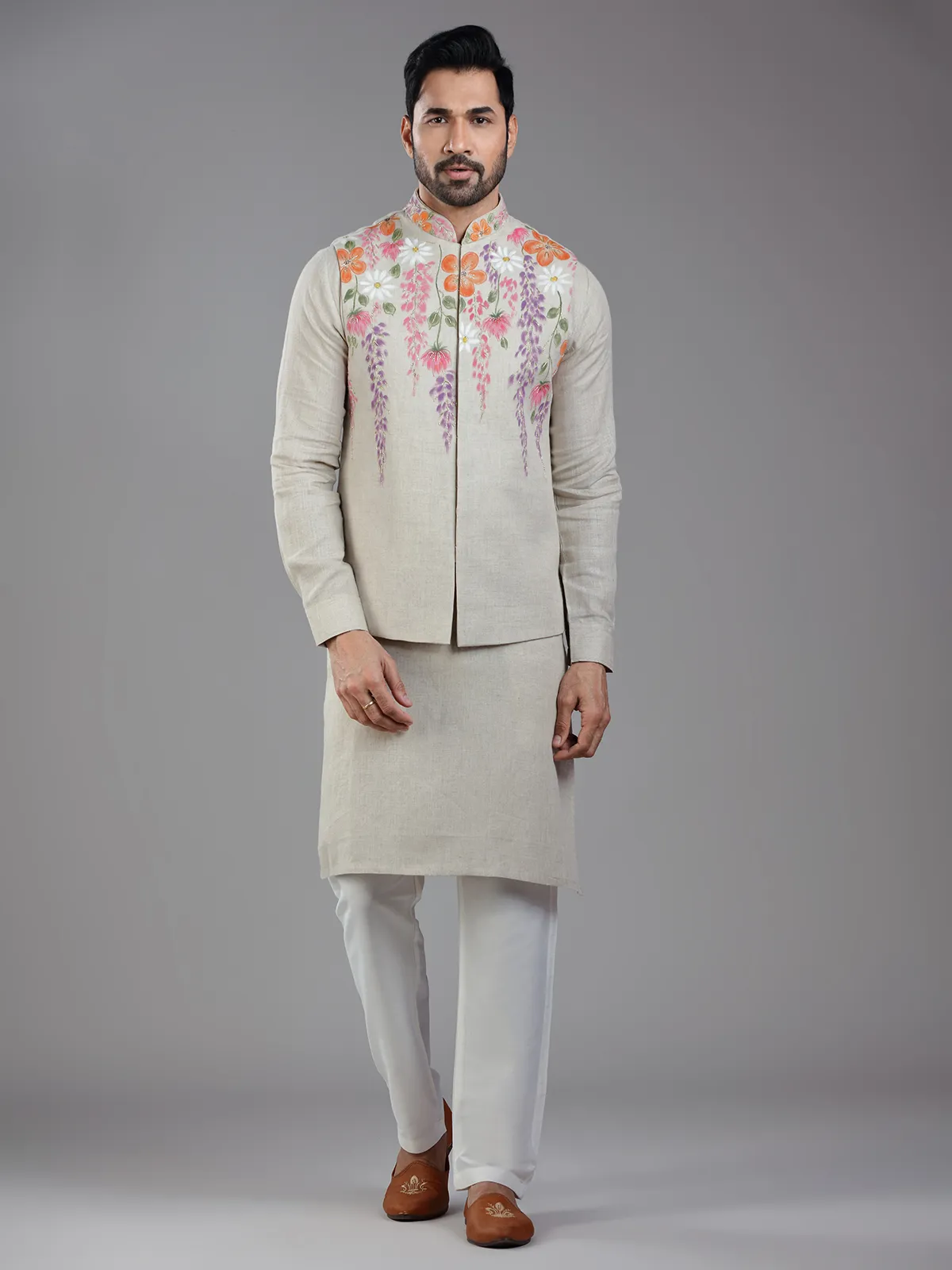 Exquisite dark beige waistcoat set for wedding