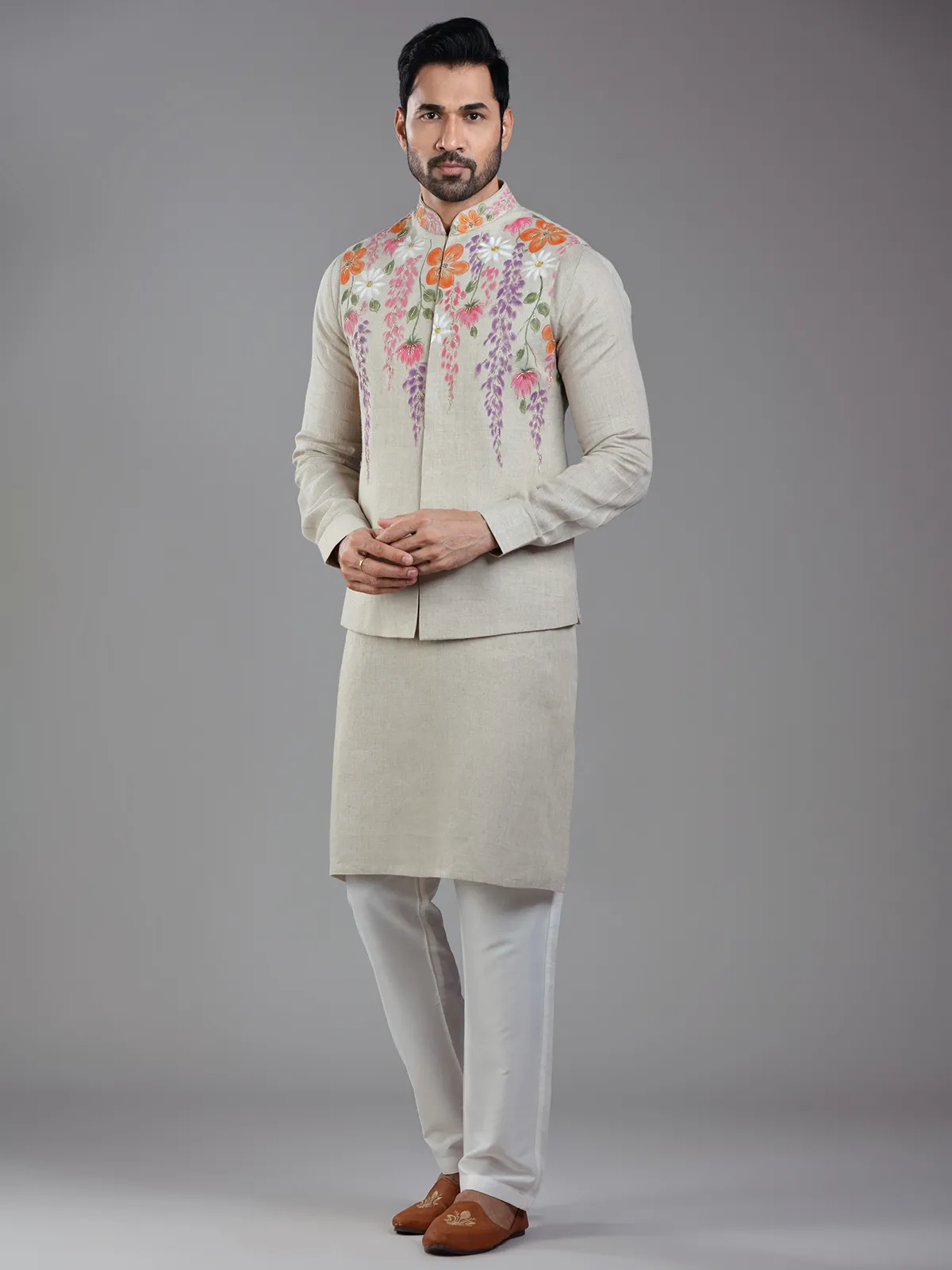 Exquisite dark beige waistcoat set for wedding