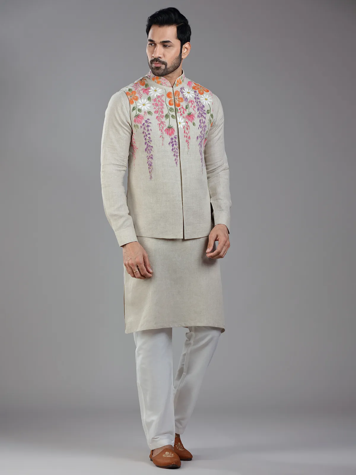 Exquisite dark beige waistcoat set for wedding