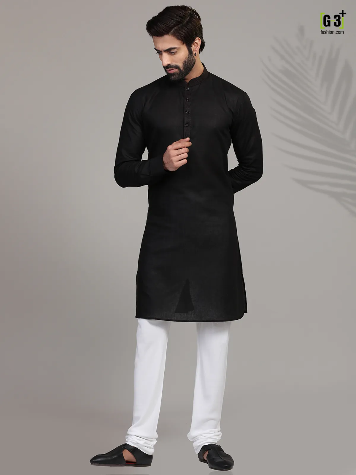 Festive wear black hue stand collar  Men Kurta pajama