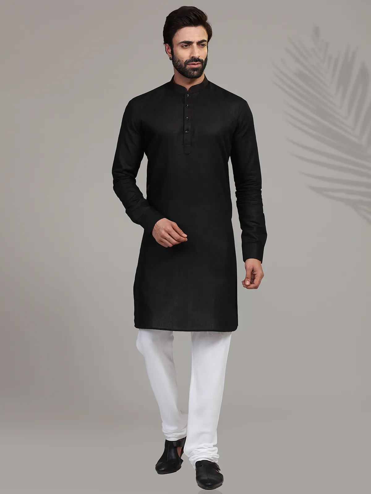 Festive wear black hue stand collar  Men Kurta pajama