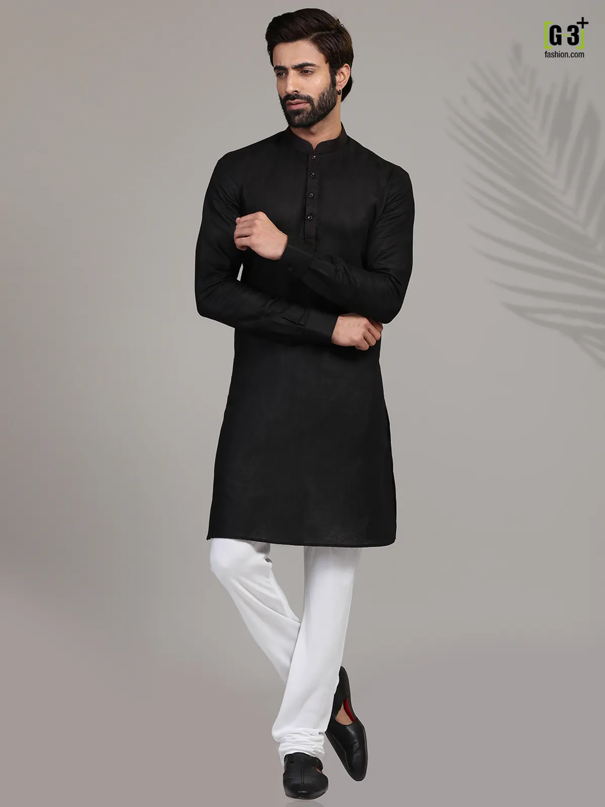 Festive wear black hue stand collar  Men Kurta pajama