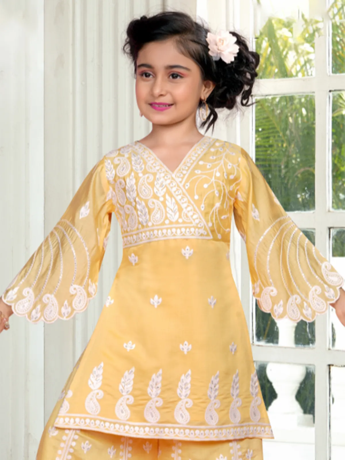 Girls yellow silk palazzo suit for festival
