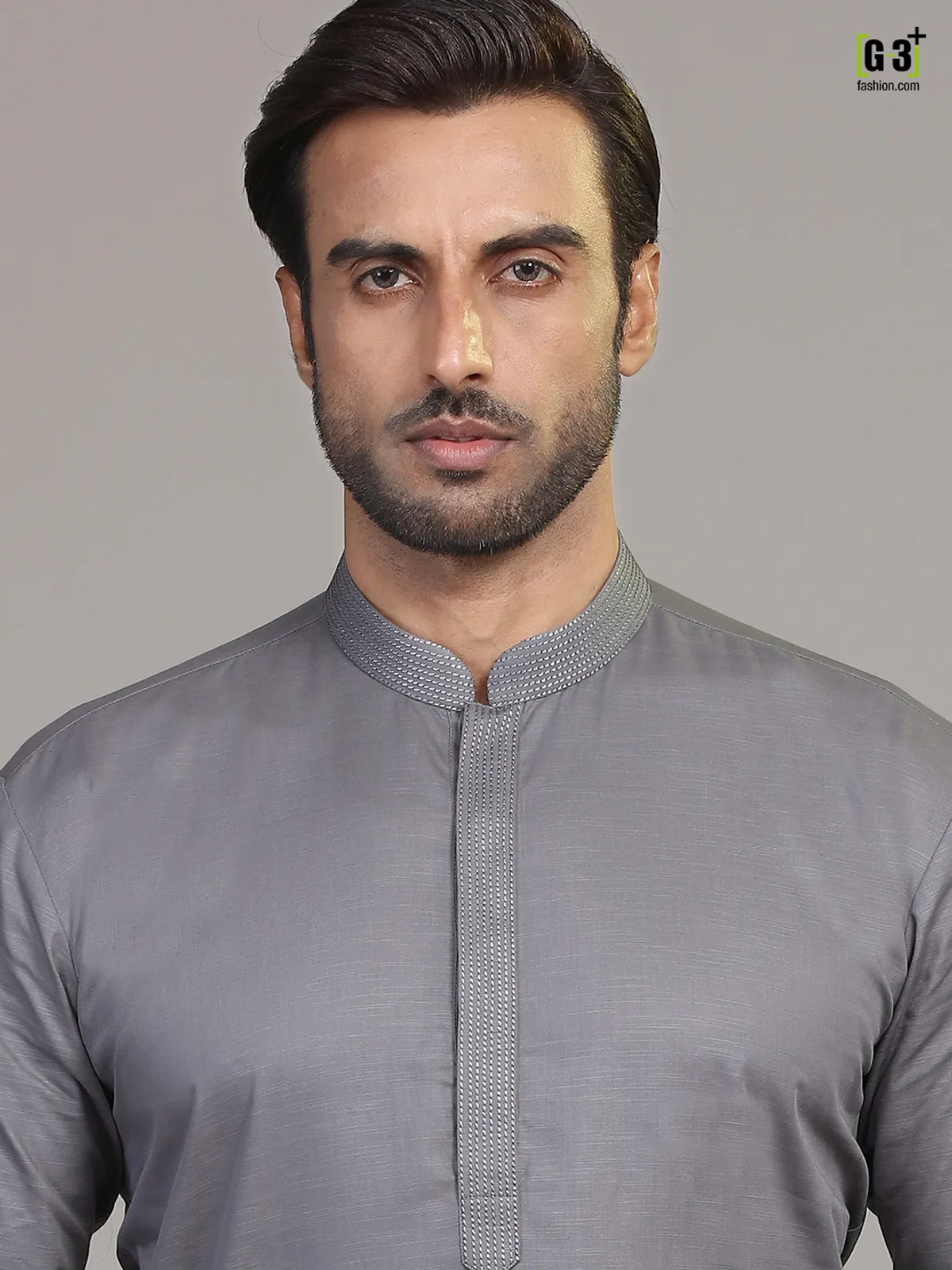 Grey cotton festive wear mens kurta