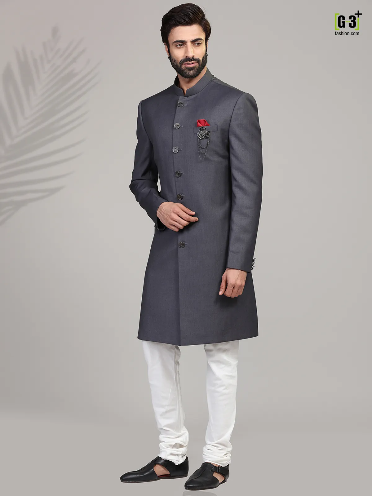 Grey terry rayon indo western for party