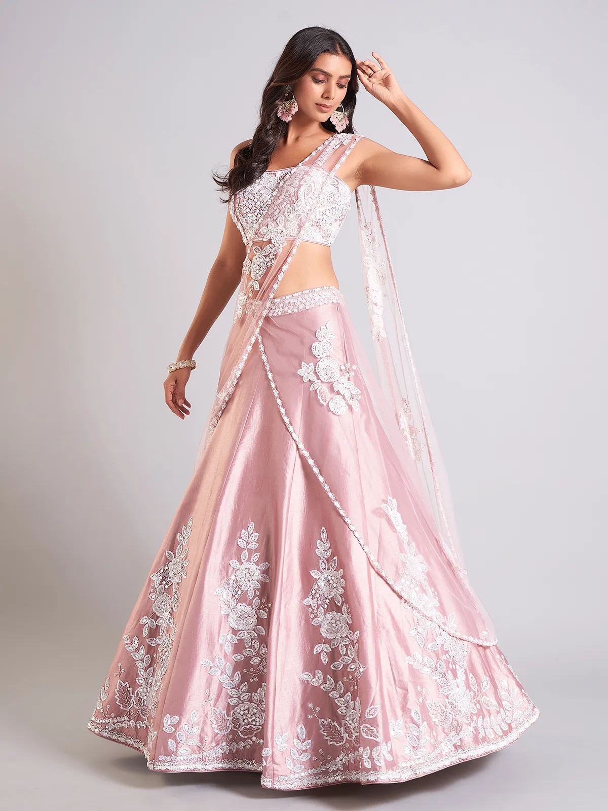 Heavy pink silk lehenga choli