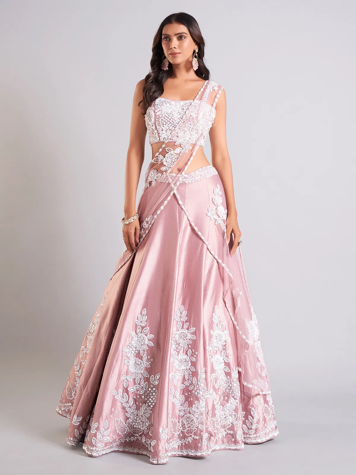 Heavy pink silk lehenga choli