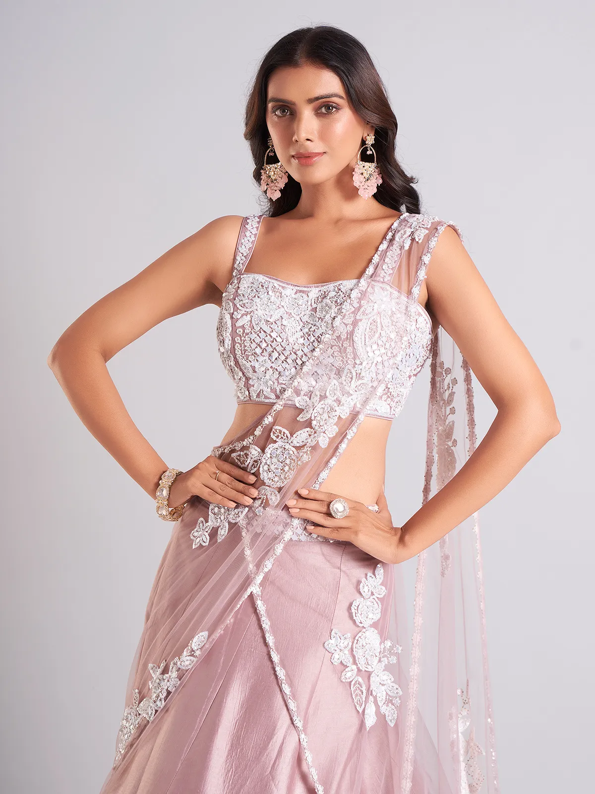 Heavy pink silk lehenga choli