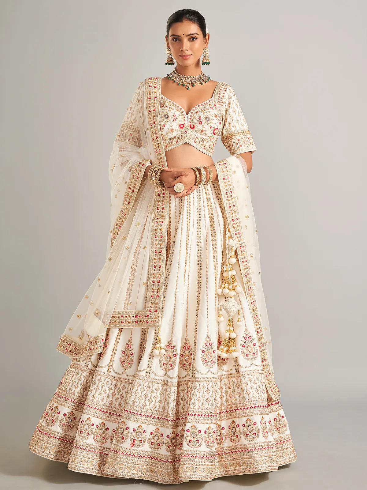 Ivory silk wedding style lehenga choli