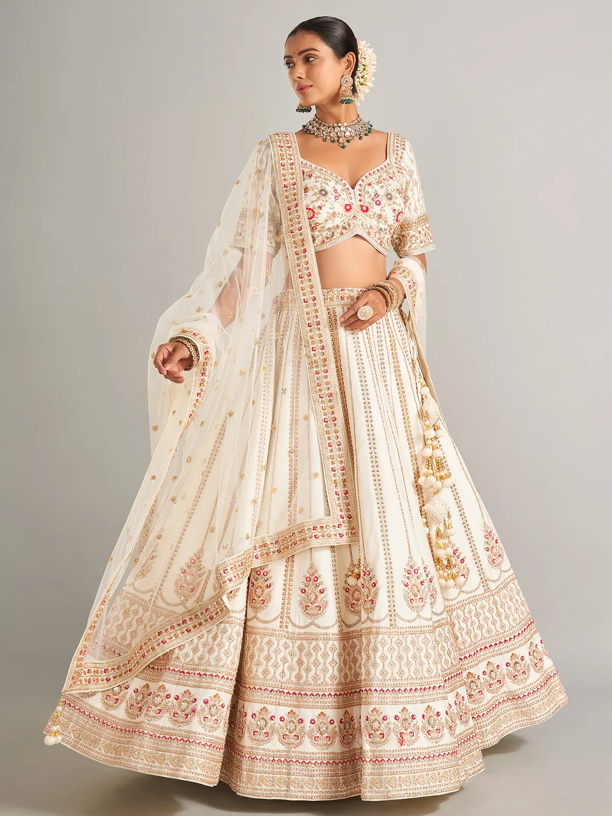 Ivory silk wedding style lehenga choli