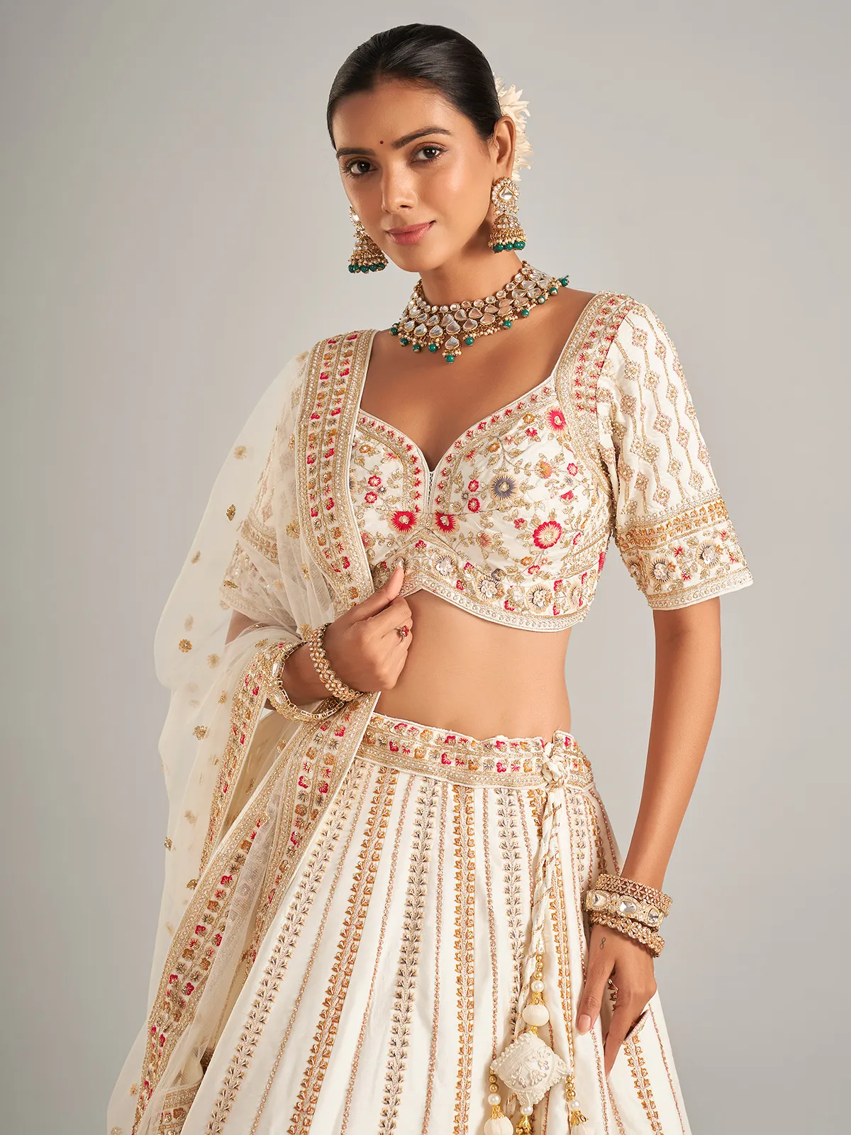 Ivory silk wedding style lehenga choli