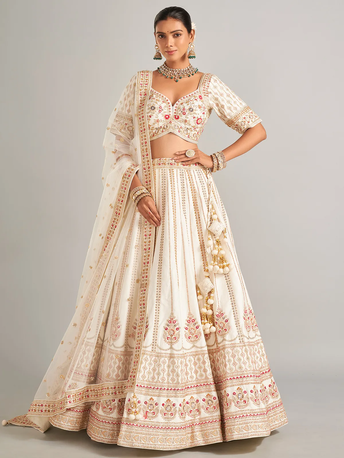 Ivory silk wedding style lehenga choli