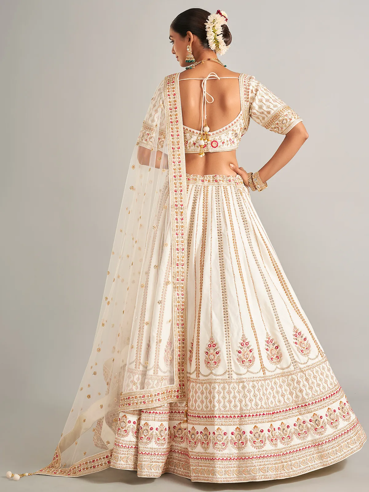 Ivory silk wedding style lehenga choli