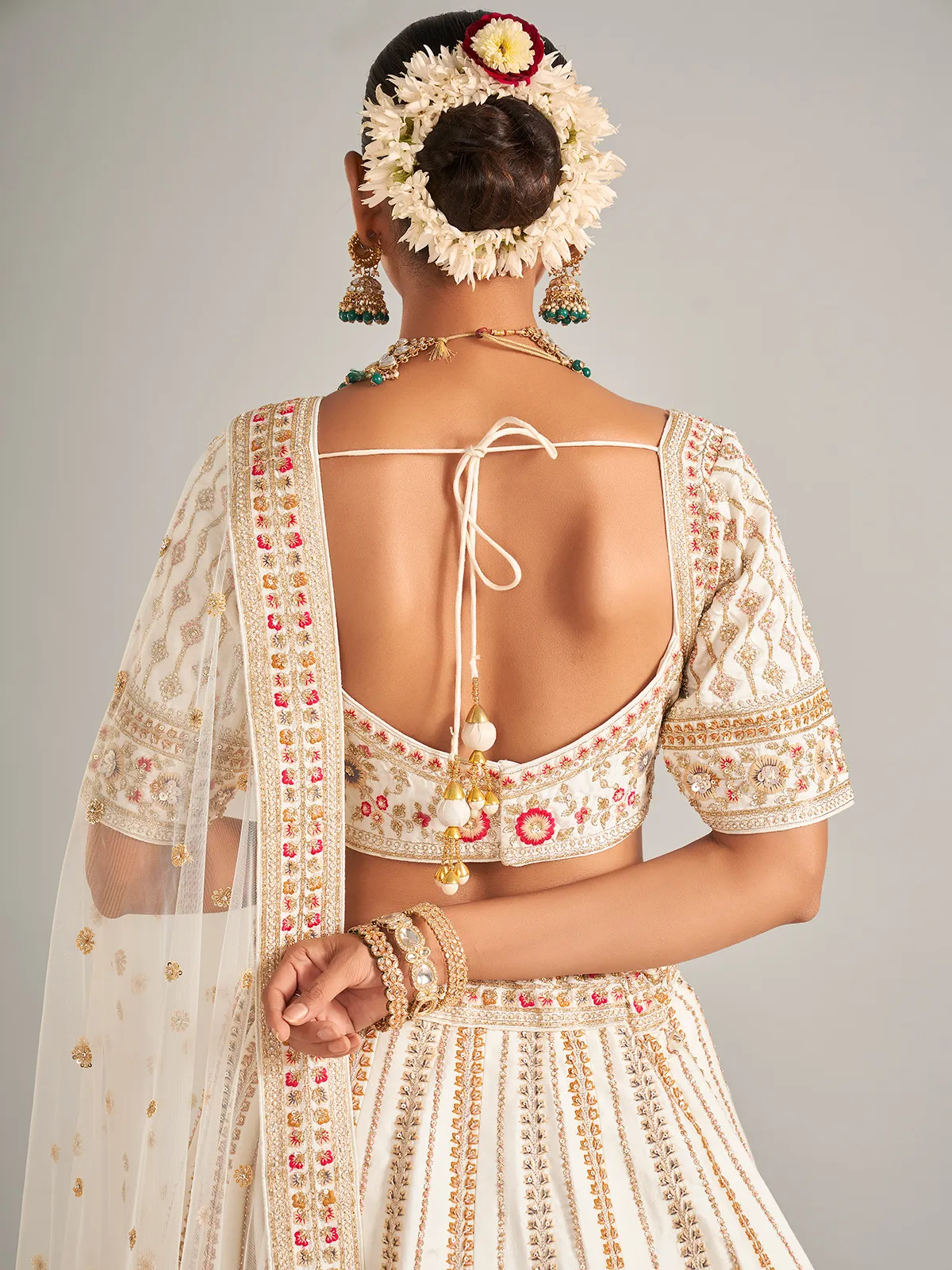 Ivory silk wedding style lehenga choli