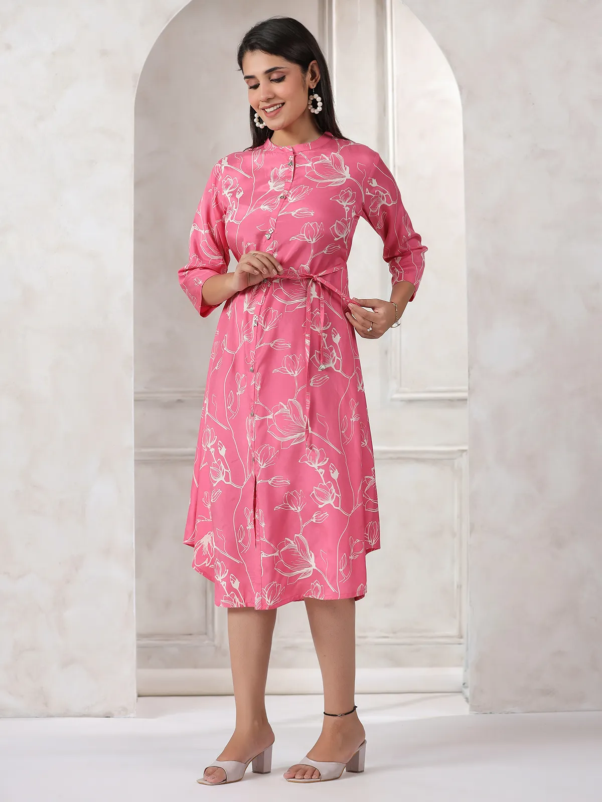Latest peach printed cotton kurti