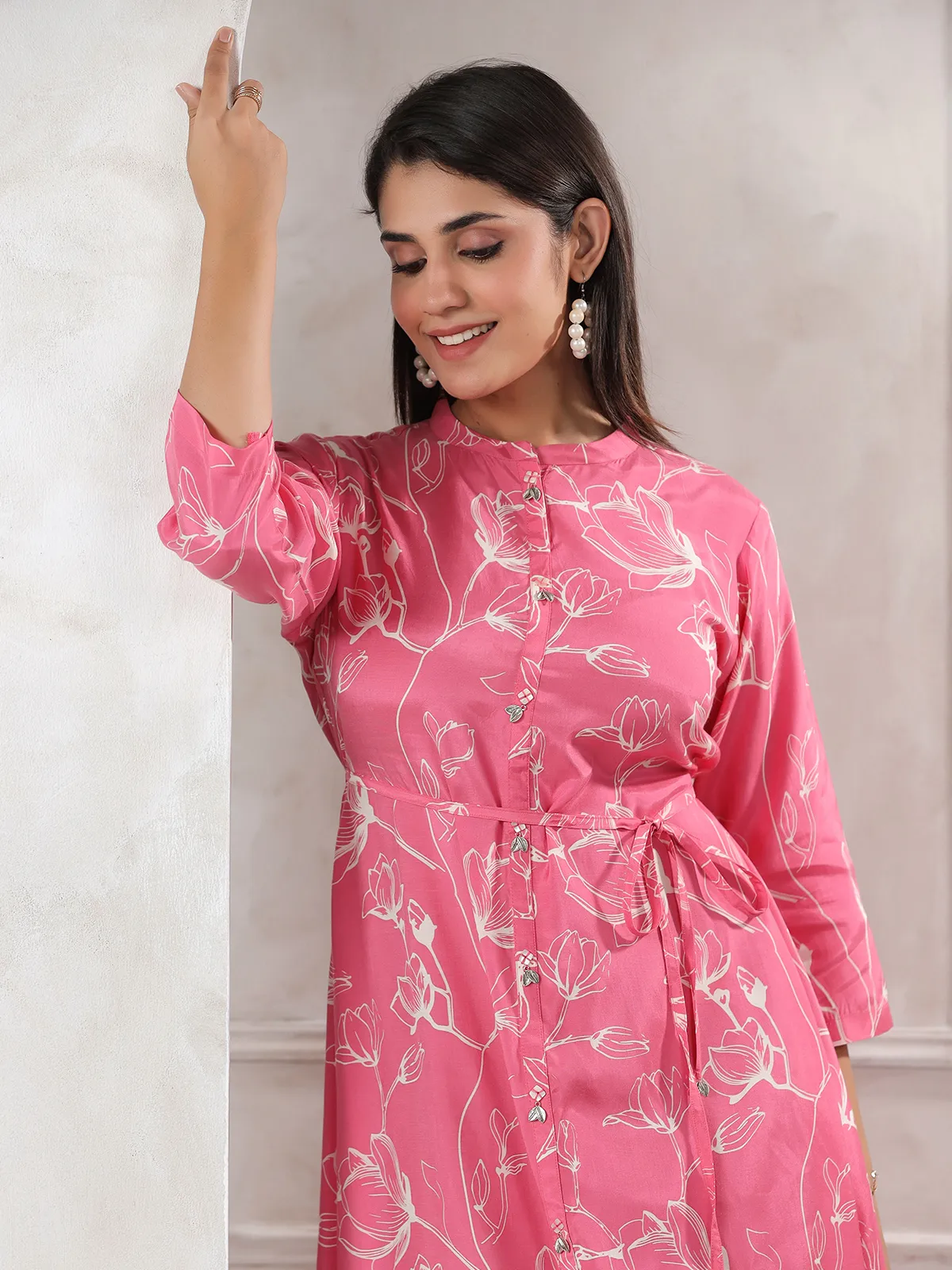 Latest peach printed cotton kurti