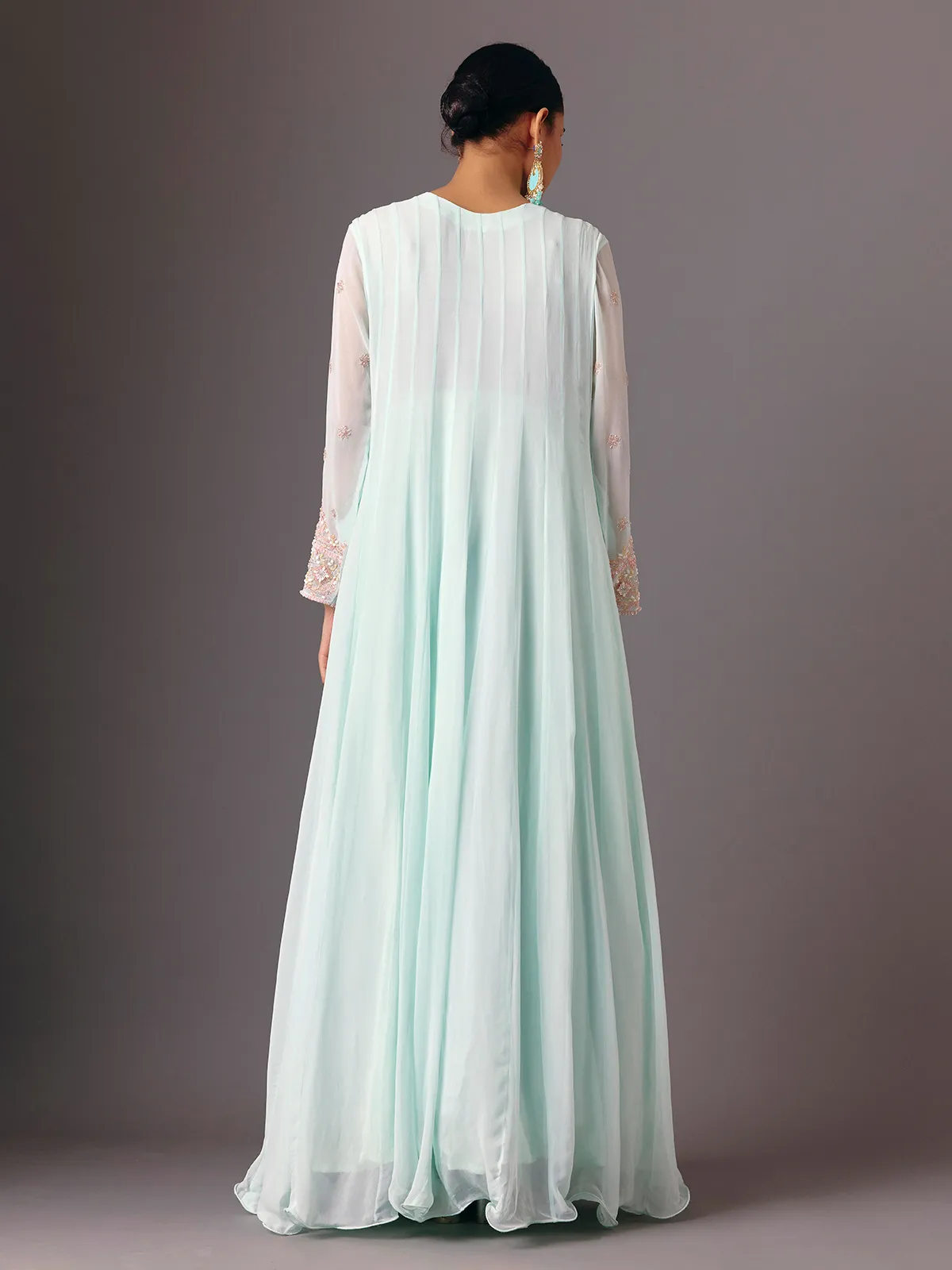 Light blue georgette round neck floor length suit for women