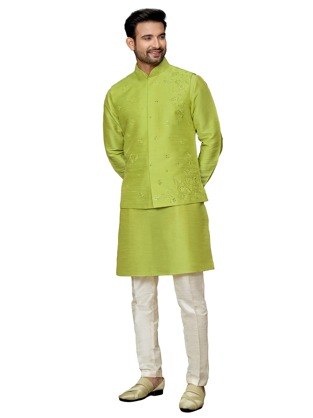 Lime green silk waistcoat set