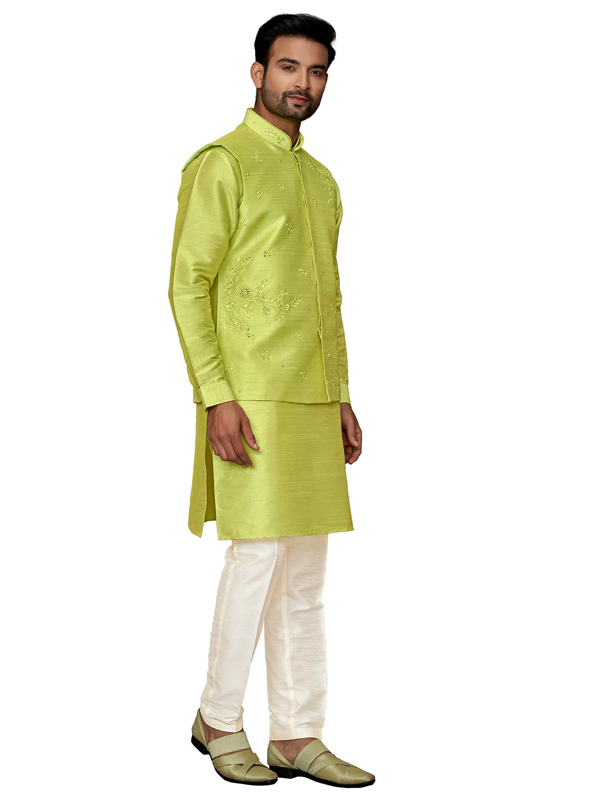 Lime green silk waistcoat set