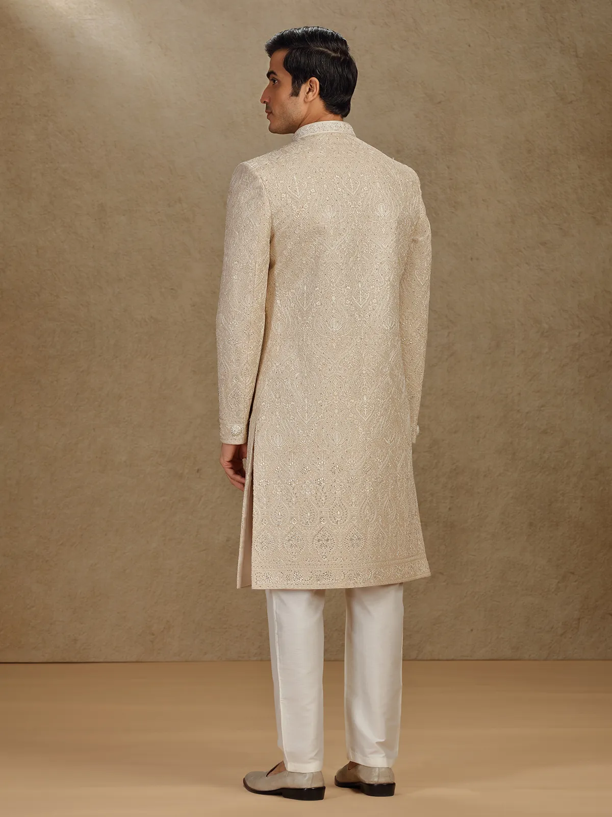 Majestic gold silk sherwani with diamond detailing