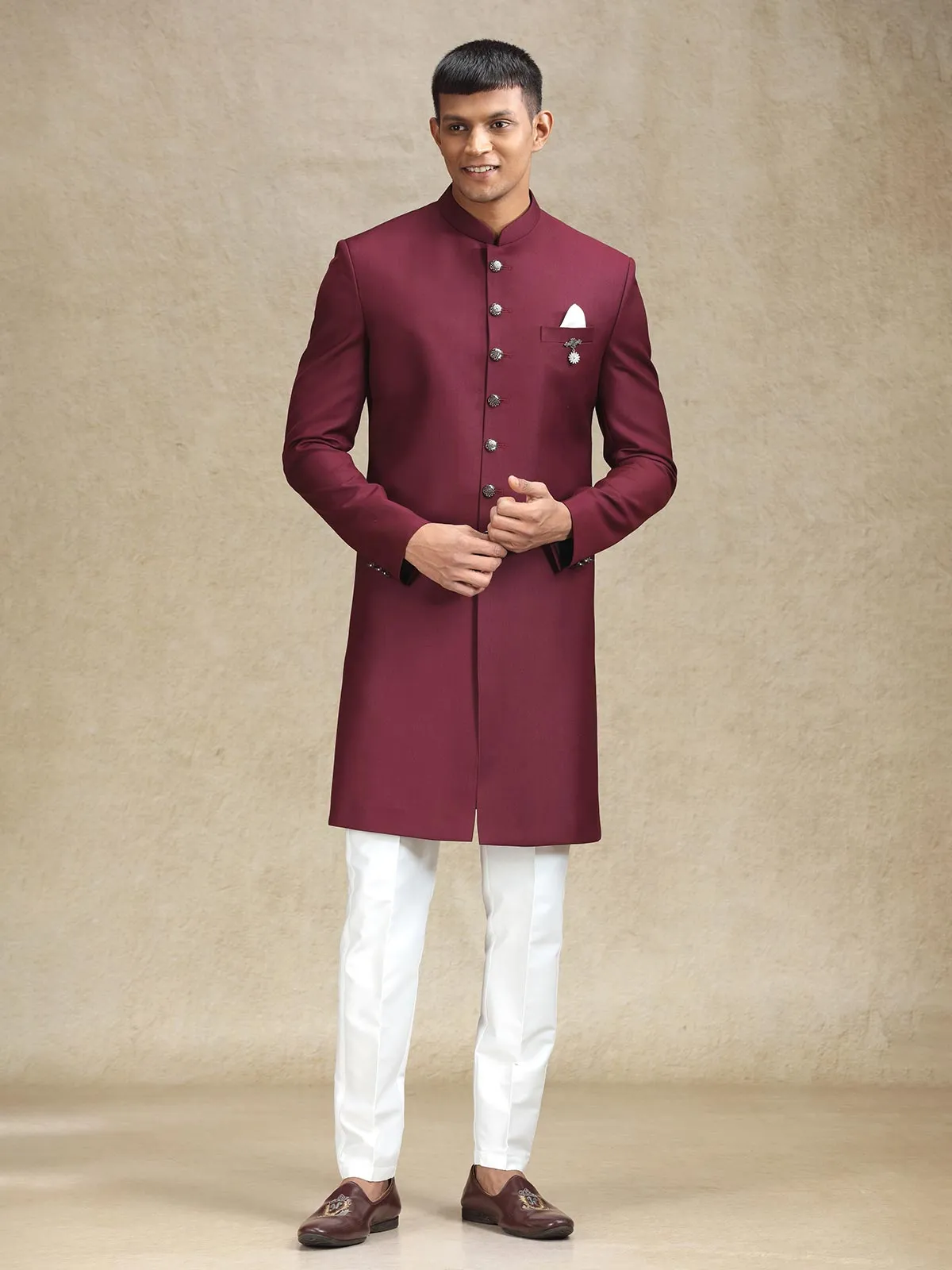 Maroon aesthetic terry rayon indo western for men