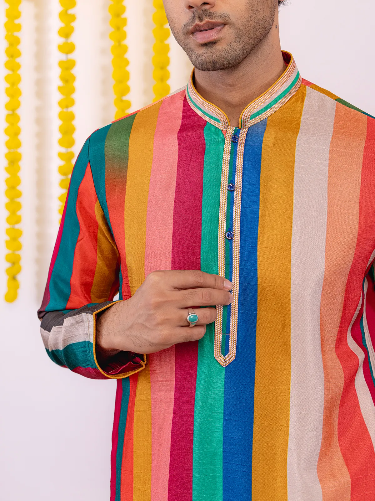 Multicolor printed silk kurta suit for men