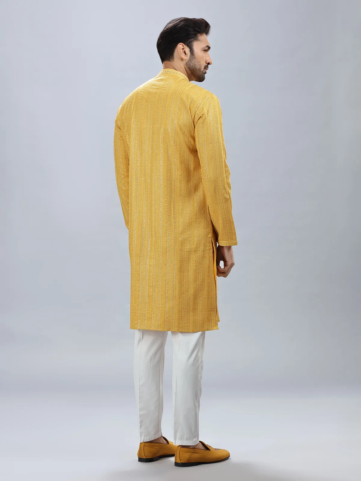 Mustard yellow kurta set for men