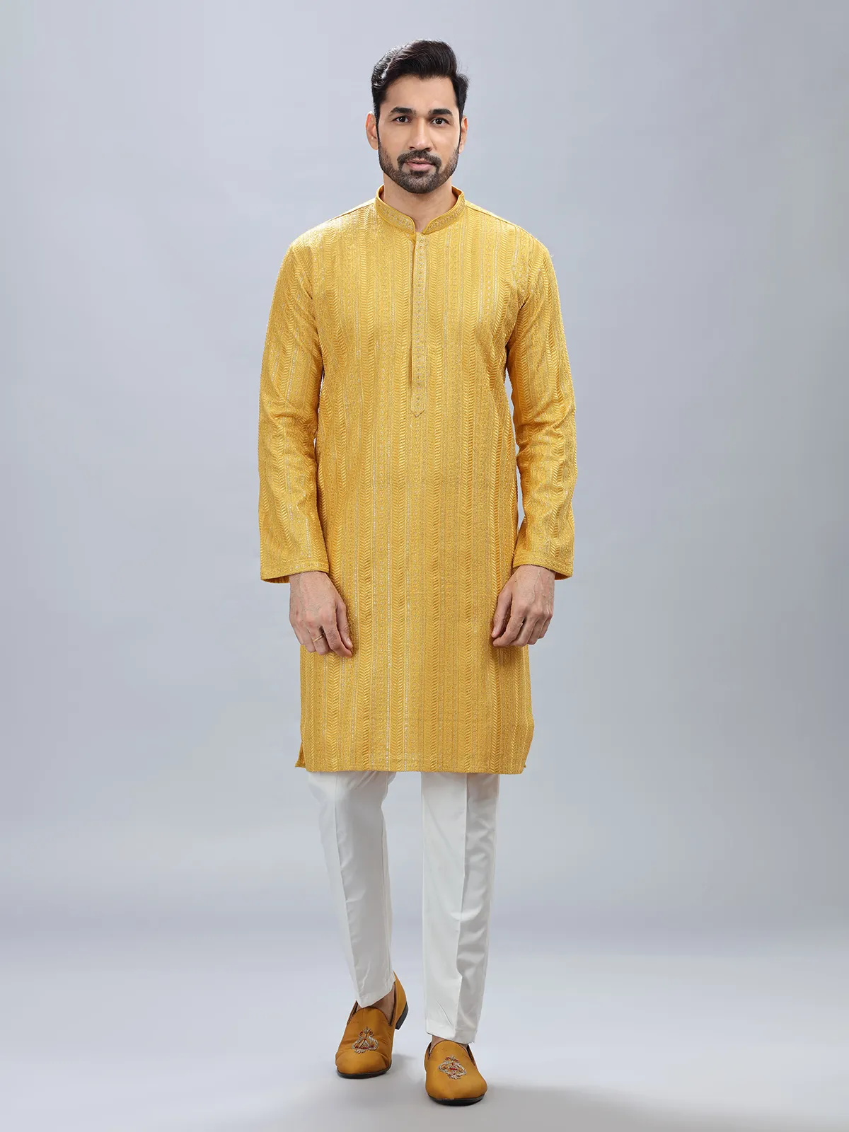 Mustard yellow kurta set for men