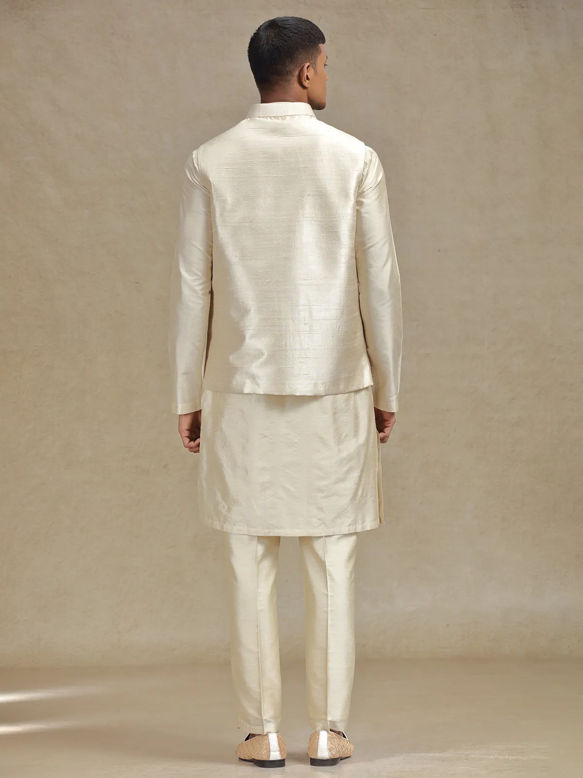 Natural beige waistcoat set with stylish embroidery