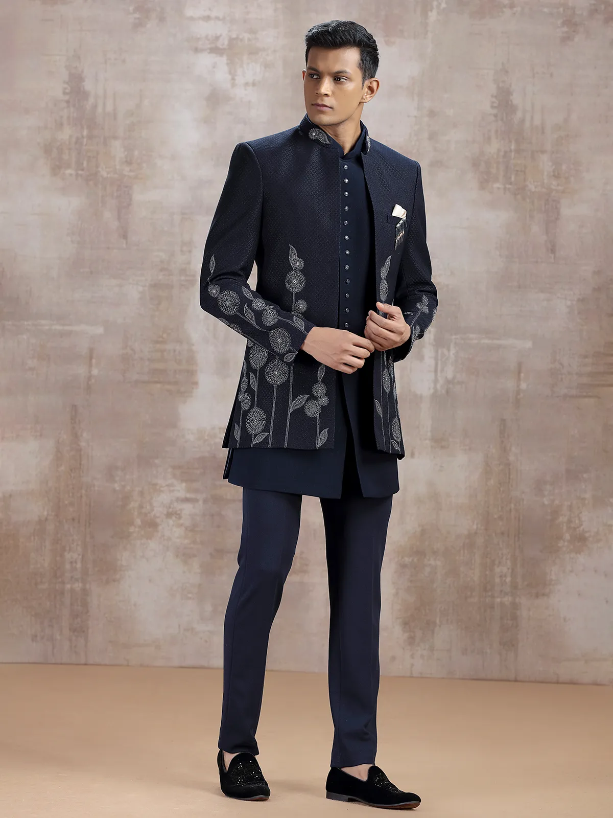 Navy terry rayon jacket style indo westren with beads