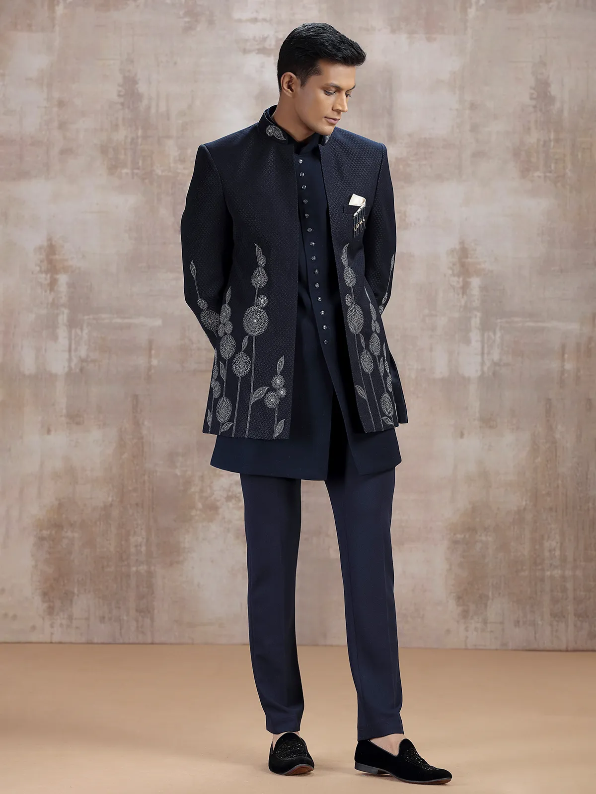 Navy terry rayon jacket style indo westren with beads