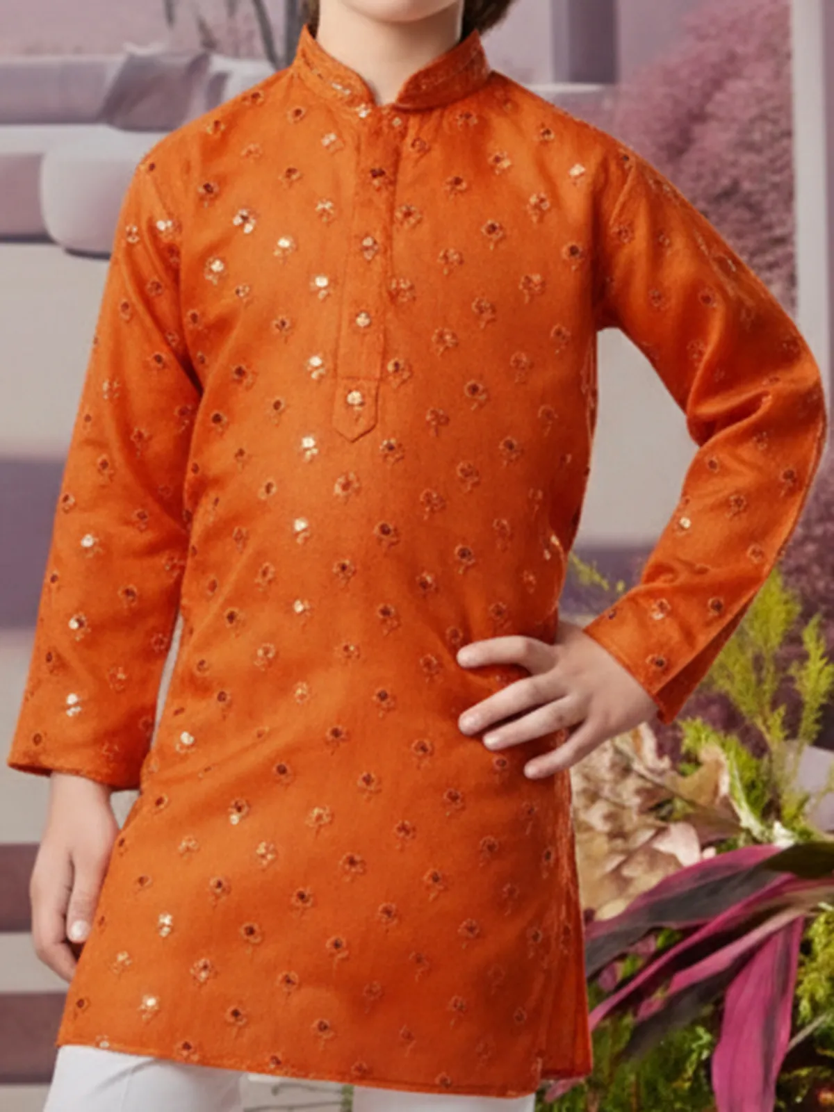 Orange silk kurta set for joyful rituals