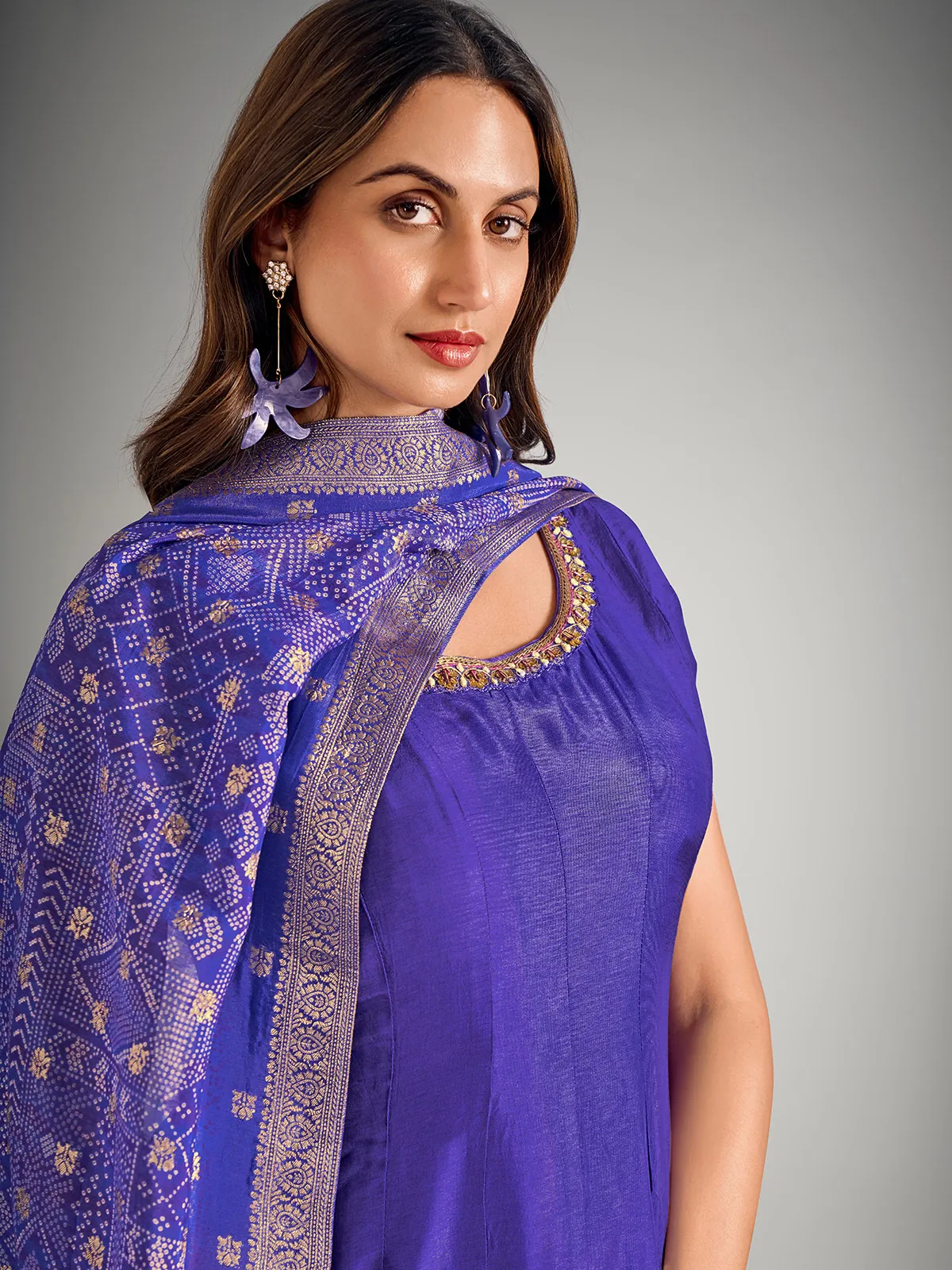 Pastel blue silk pakistani palazzo suit