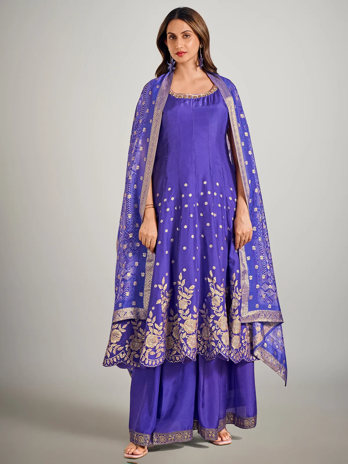 Pastel blue silk pakistani palazzo suit