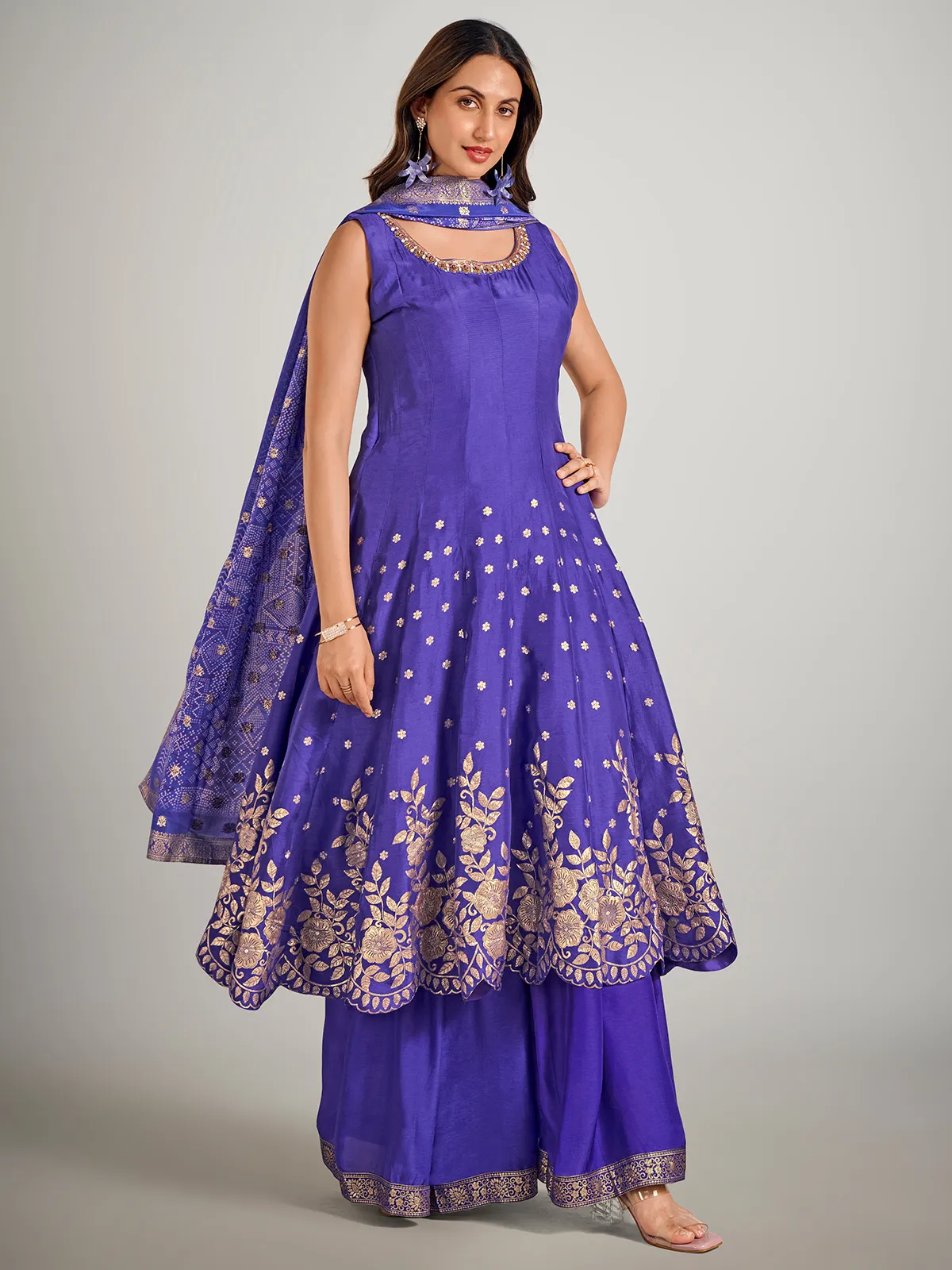 Pastel blue silk pakistani palazzo suit