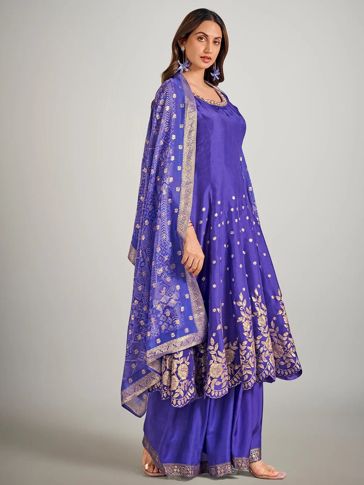 Pastel blue silk pakistani palazzo suit